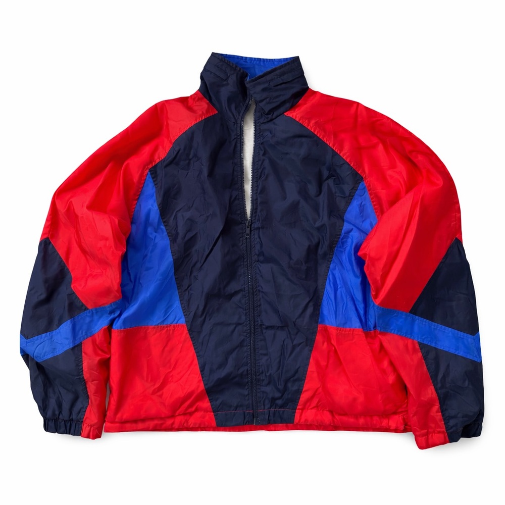Vintage 90s Red and Blue Colorblock Windbreaker Jacket Retro